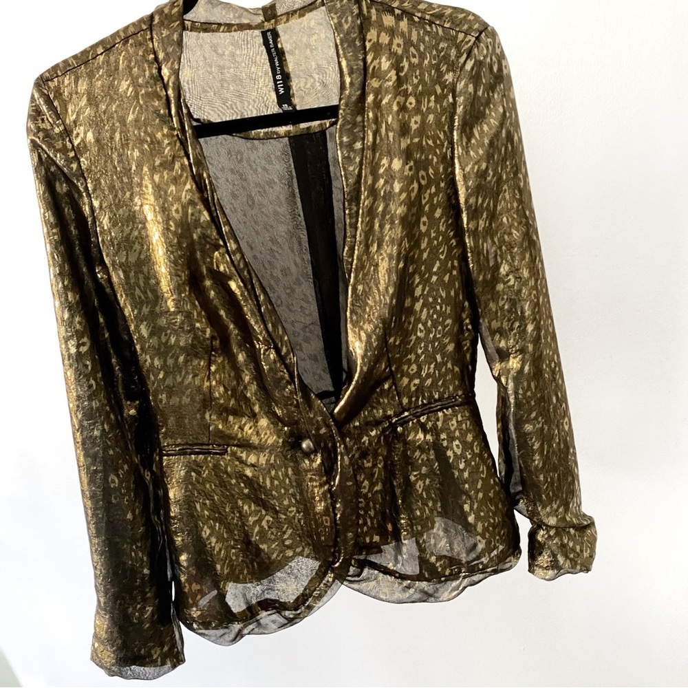 Walter Baker Genny sheer gold black lightweight leopard jacket blazer XS - Picture 3 of 11